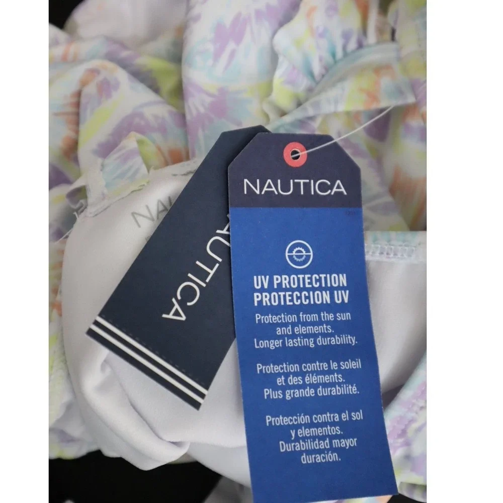 Nautica Big Girls Ruffle Trim Seashell‎ Print One-Piece Swimsuit - Size Medium